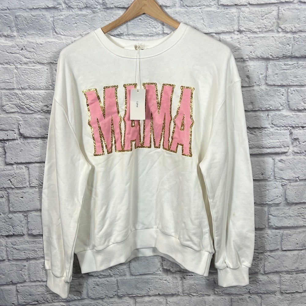 NWT  MAMA crewneck sweater | white / pink lettering | size medium